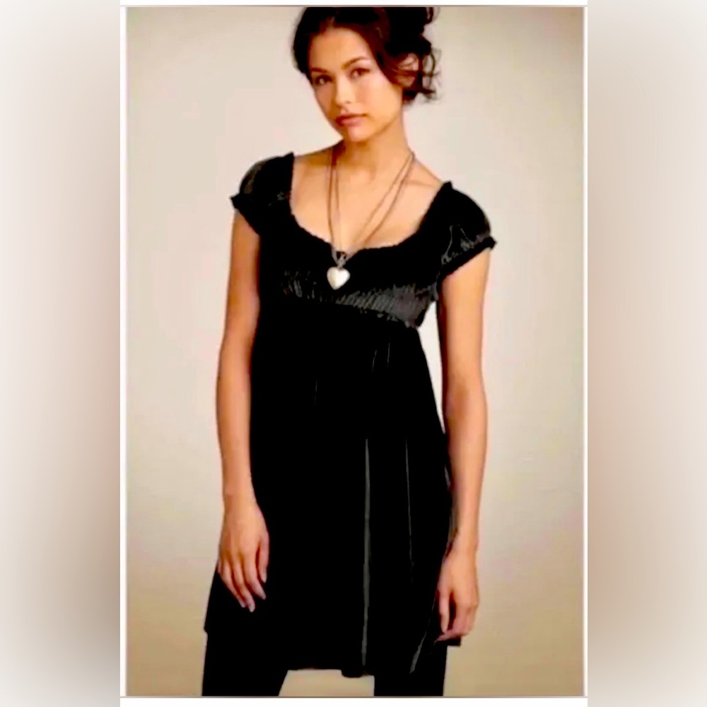 Free People Black Velvet Smocked Babydoll Dress Size Medium